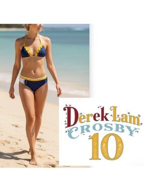 10 Crosby Derek Lam blue maize white retro color block lace up bikini set Size M